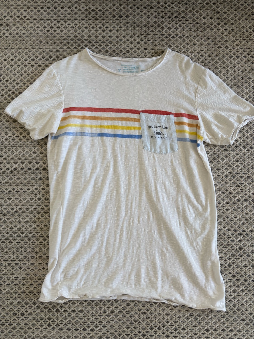 Pull&Bear white tshirt with Red, Yellow & Blue Stripes